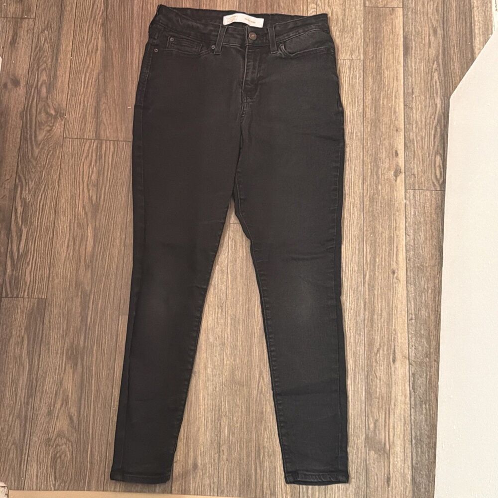 Signature Levi Strauss Gold Women Mid Rise Skinny Jeans 8S Black Stretch W29